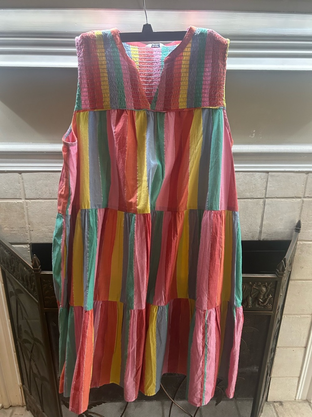 crown & ivy Rainbow Stripe Tiered Summer Dress